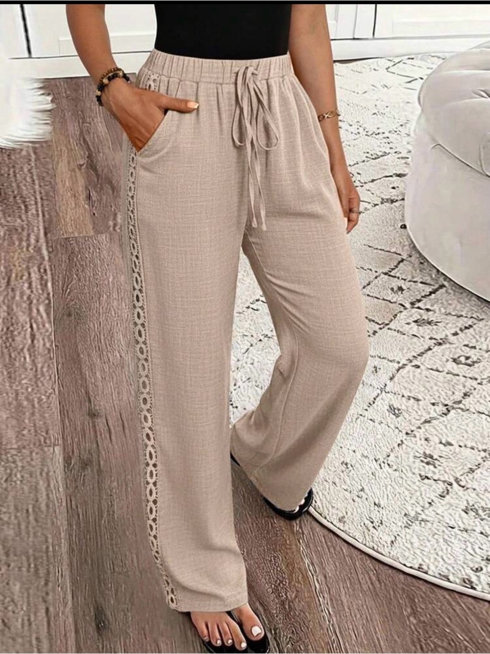 🍂 NWT SHEIN WOMENS SIZE SMALL TAN WIDE LEG PULL ON PANTS